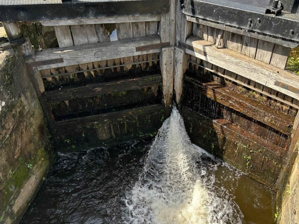 Closed lock gate looking restored and weed free